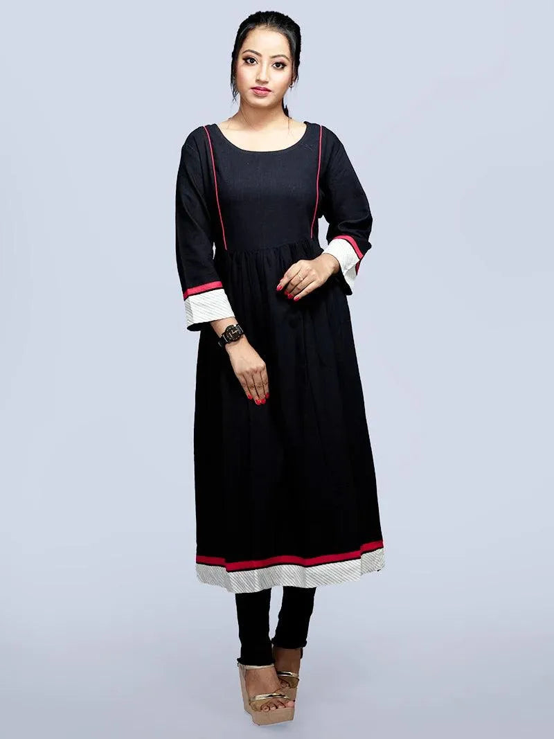 Handwoven Organic Cotton Black Kurta - WeaversIndia