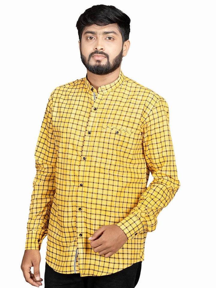 Handwoven Organic Cotton Checks Fitted Men Shirt - WeaversIndia