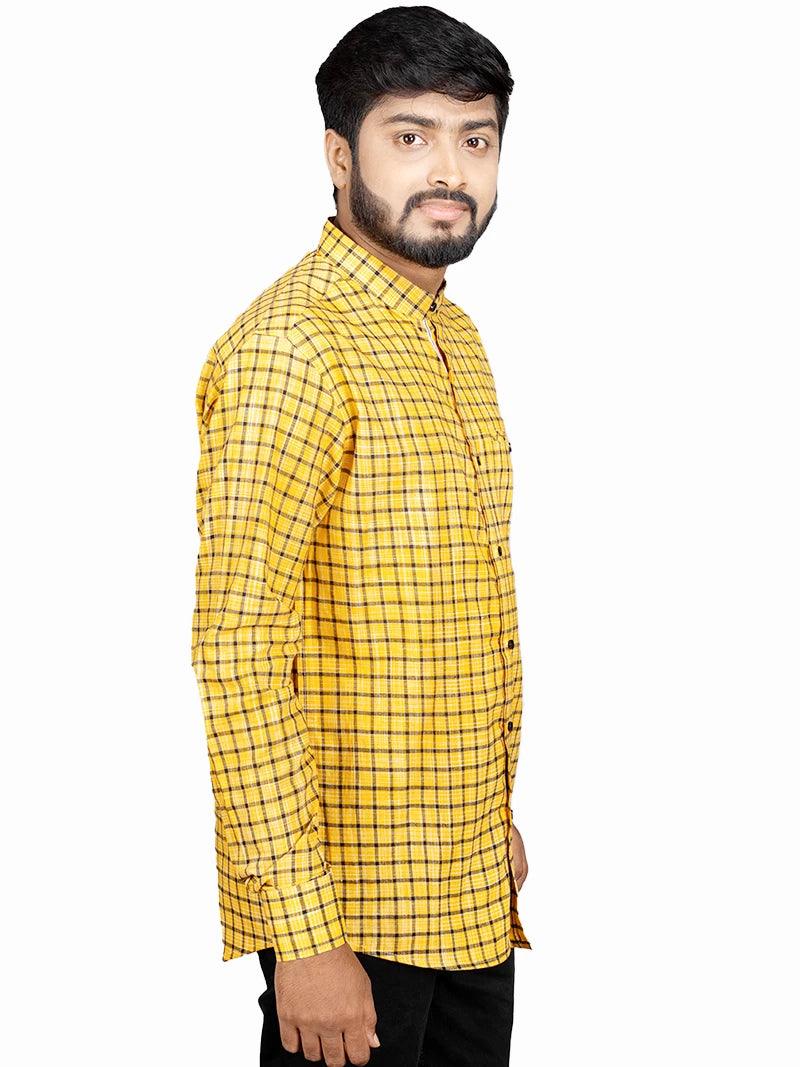 Handwoven Organic Cotton Checks Fitted Men Shirt - WeaversIndia