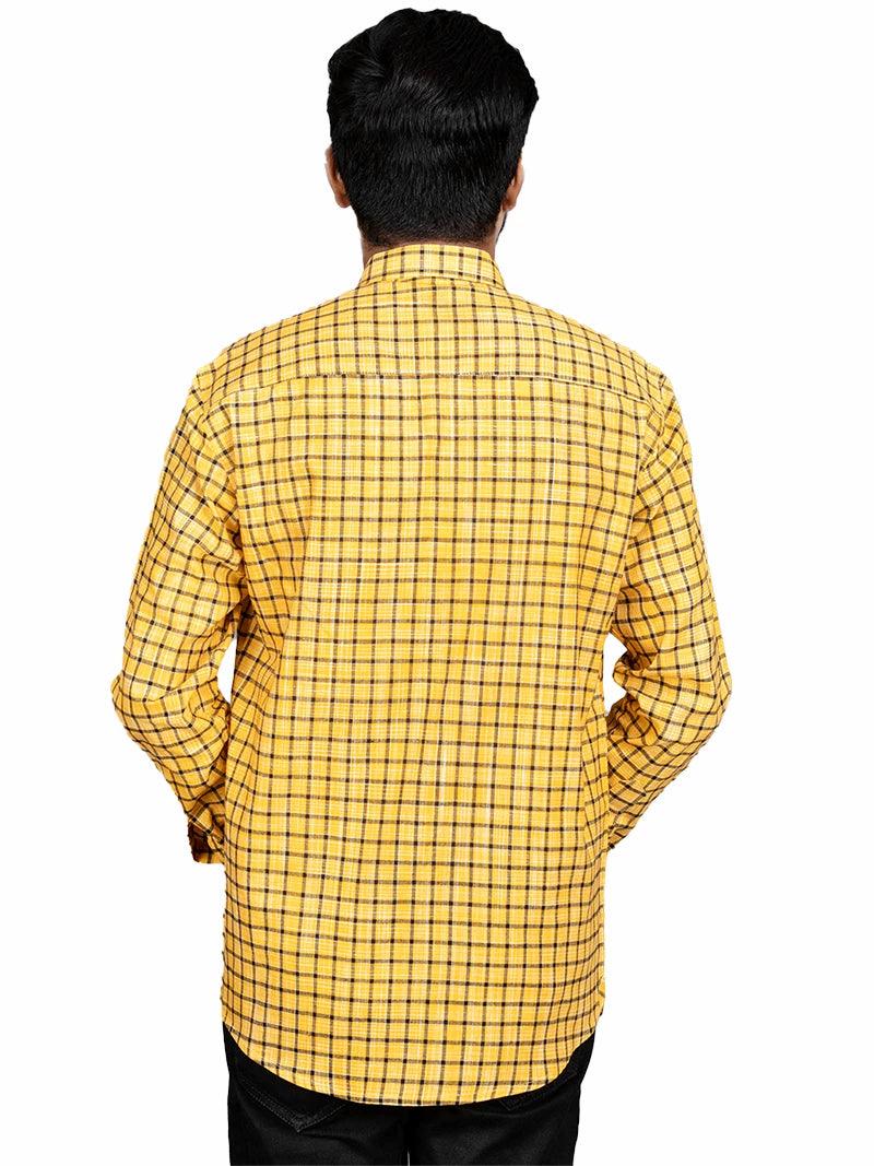 Handwoven Organic Cotton Checks Fitted Men Shirt - WeaversIndia