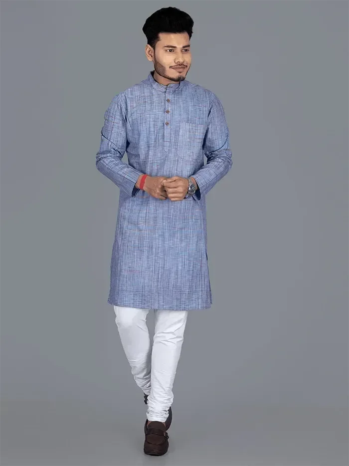 Blue Springs Organic Cotton Full Sleeves Men Kurta - WeaversIndia