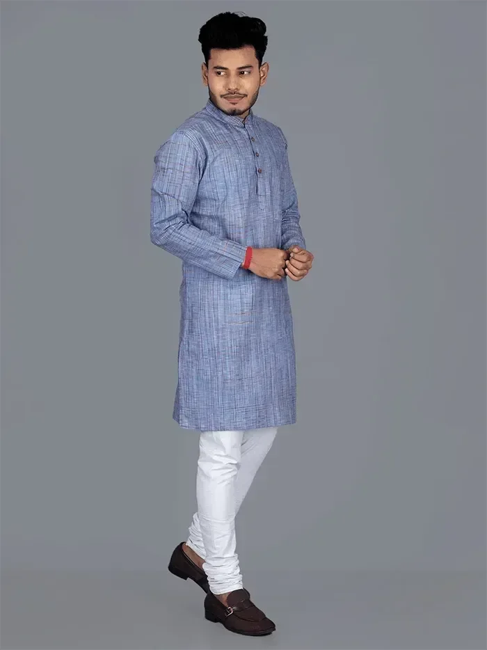 Blue Springs Organic Cotton Full Sleeves Men Kurta - WeaversIndia