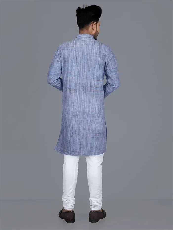 Blue Springs Organic Cotton Full Sleeves Men Kurta - WeaversIndia