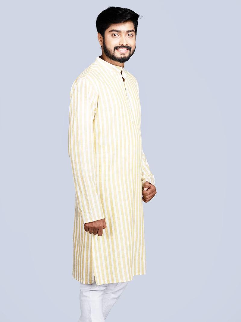 Handwoven Striped Cotton Men Kurta - WeaversIndia
