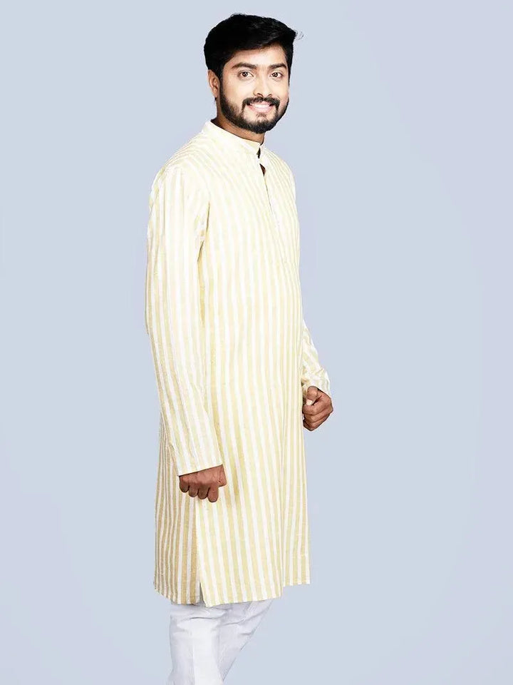 Handwoven Striped Cotton Men Kurta - WeaversIndia