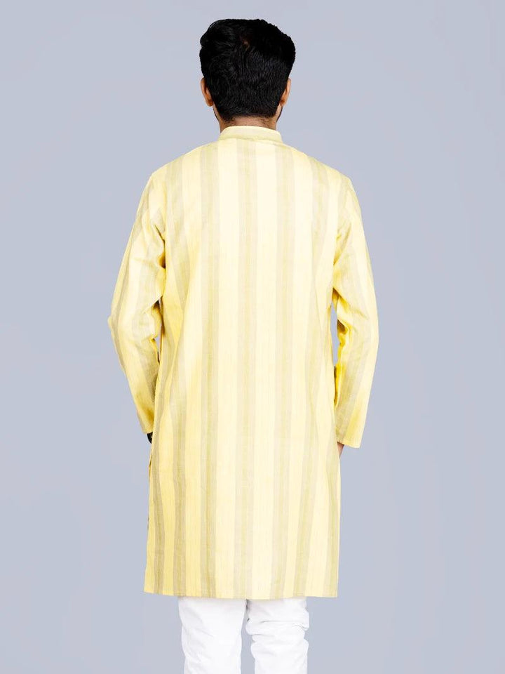 Handwoven Striped Men Khadi Cotton Kurta - WeaversIndia