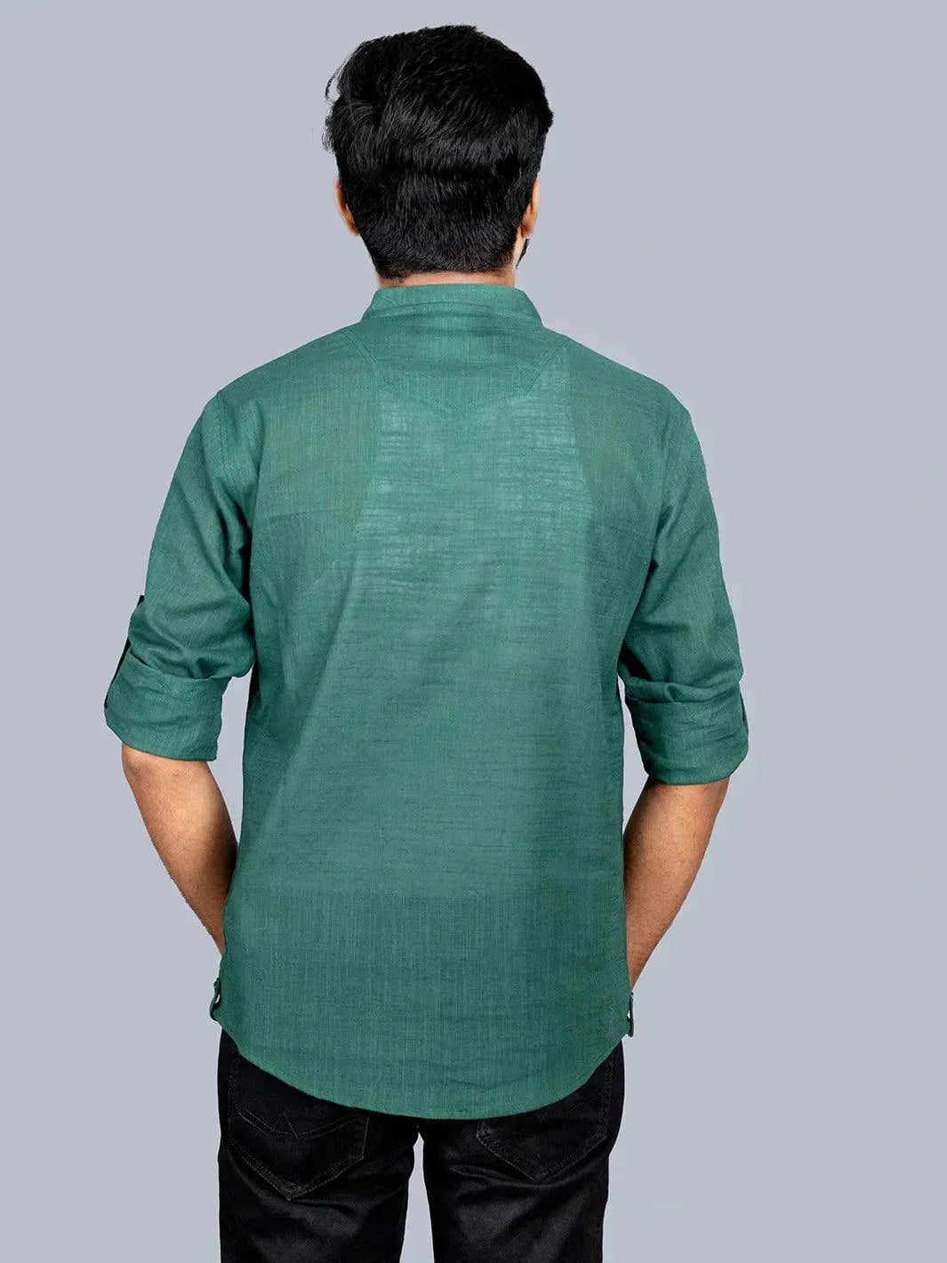 Hooker's Green Cotton Men Short Kurta - WeaversIndia