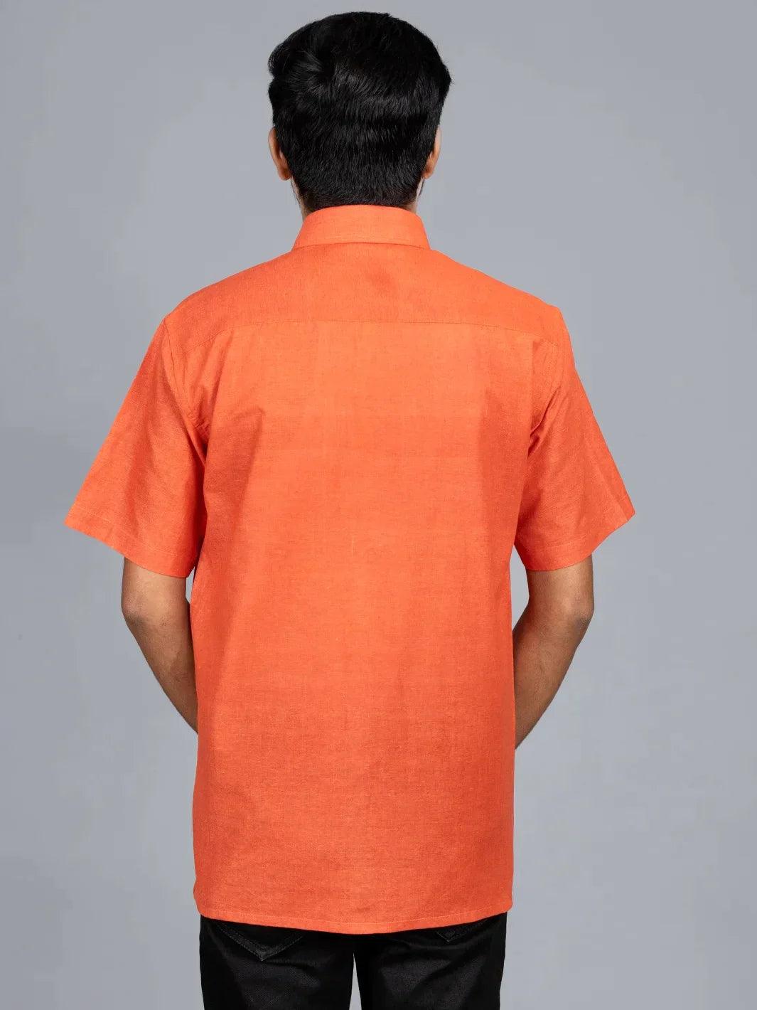 Jaffa Orange Handwoven Organic Cotton Formal Men Shirt - WeaversIndia