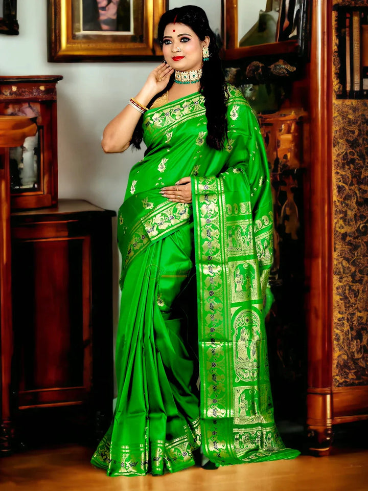 Kelly Green Traditional Swarnachari Silk Saree - WeaversIndia