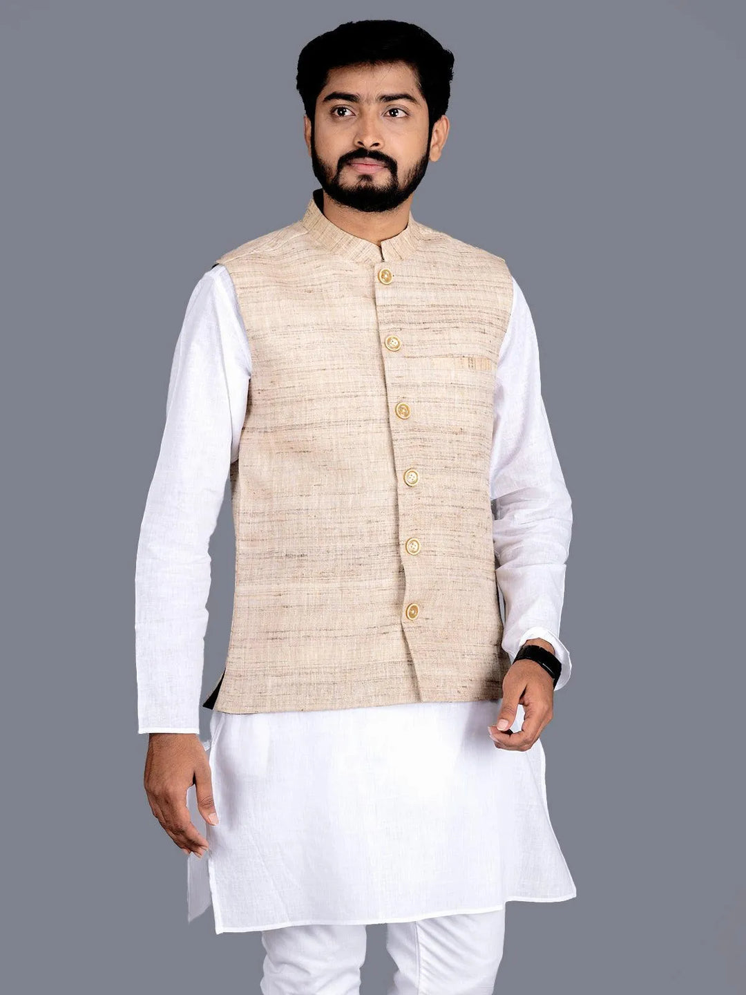 Ketya Matka Silk Neheru Jacket - WeaversIndia
