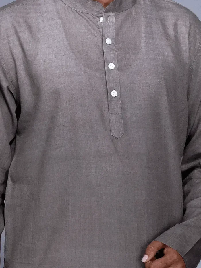 Taupe Grey Organic Cotton Men Kurta - WeaversIndia