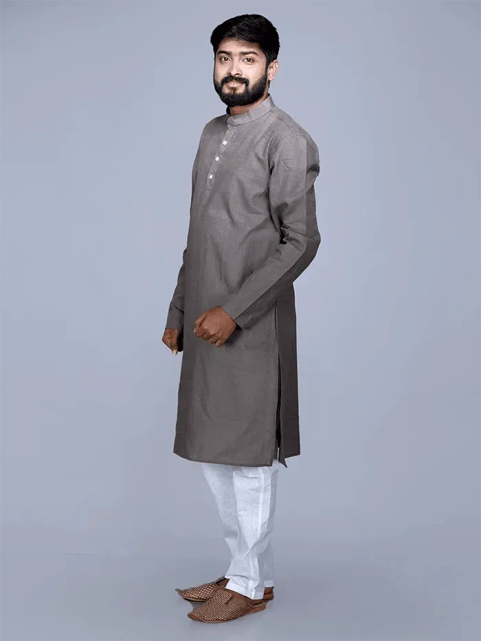 Taupe Grey Organic Cotton Men Kurta