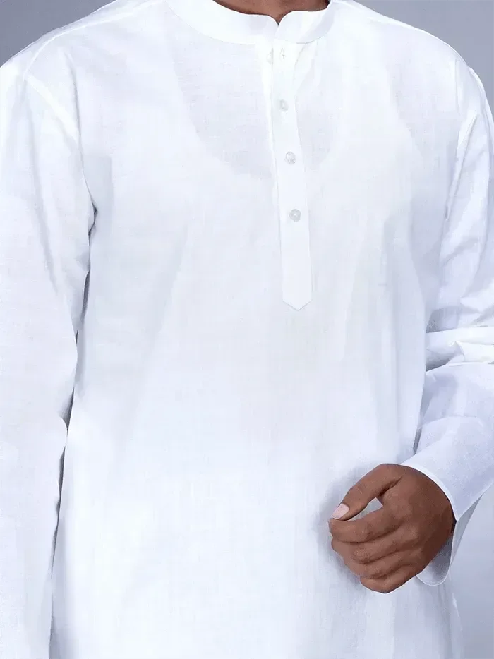 Organic Cotton Full Sleeves White Men Kurta - WeaversIndia