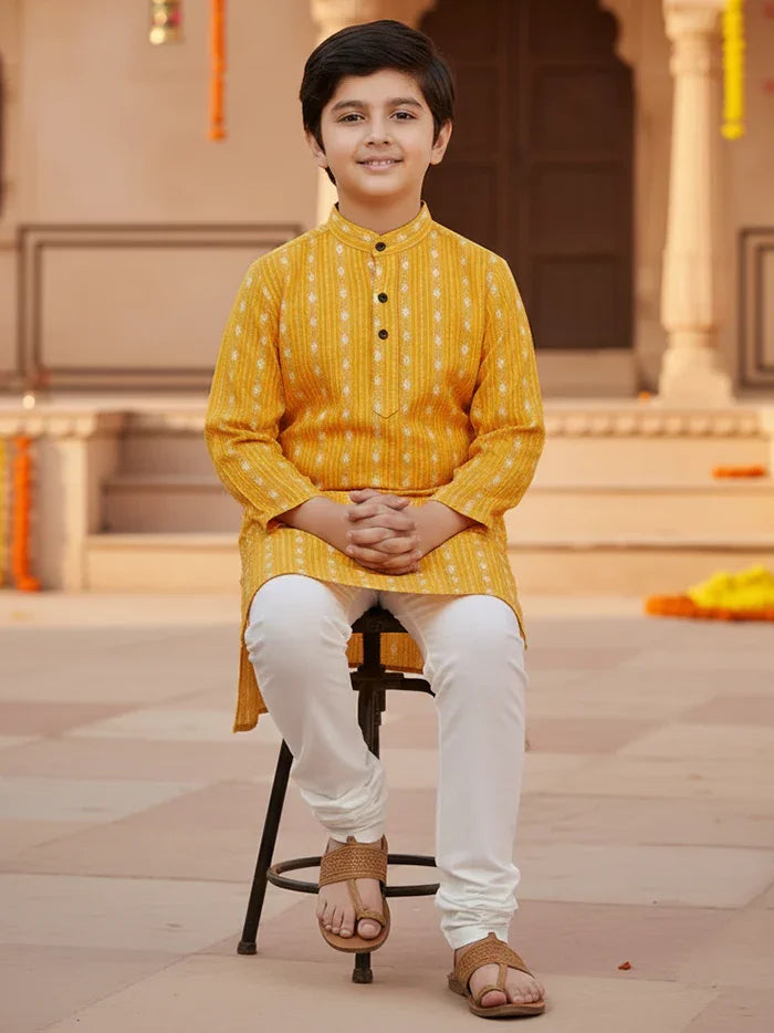 Yellow Cotton Boys Kurta - WeaversIndia