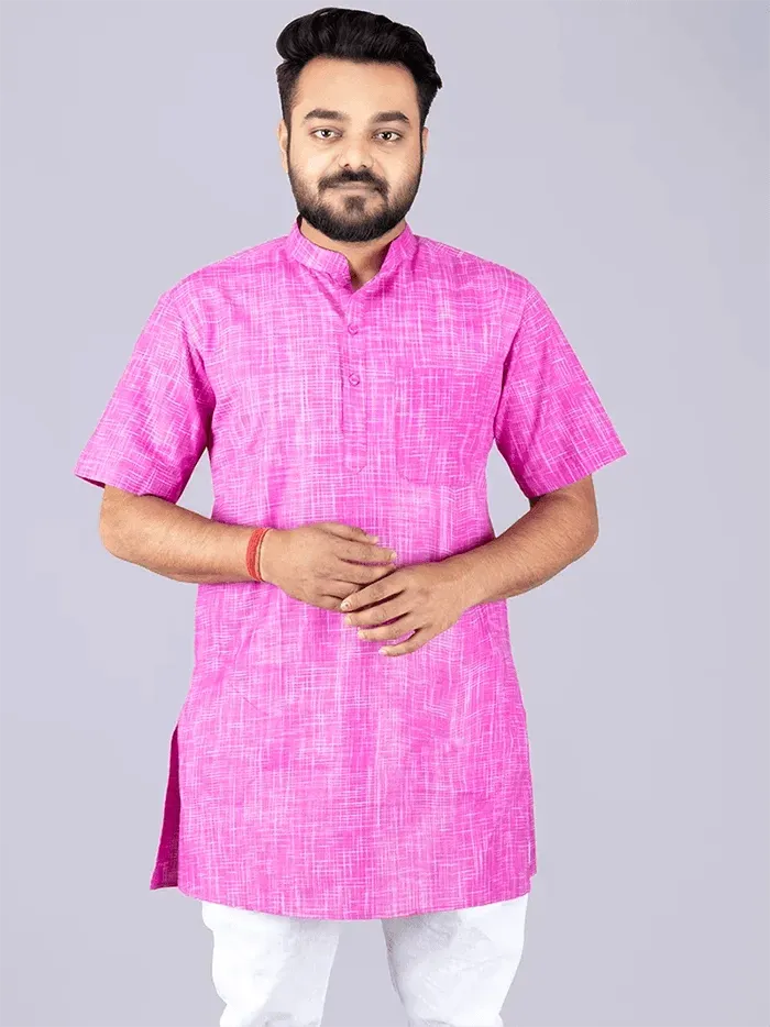 Lavender Magenta Springs Handwoven Organic Cotton Men Kurta - WeaversIndia