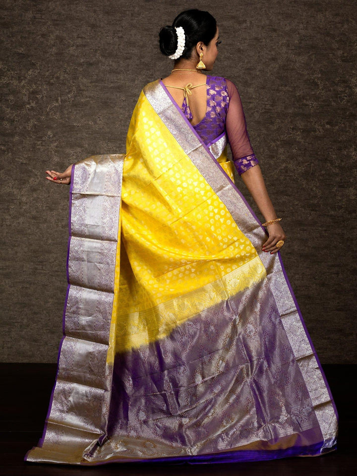Lemon Yellow Designer Kanjivaram Silk Saree - WeaversIndia