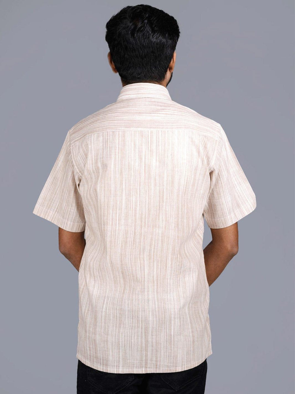 Light Brown Springs Handwoven Cotton Men Shirt - WeaversIndia