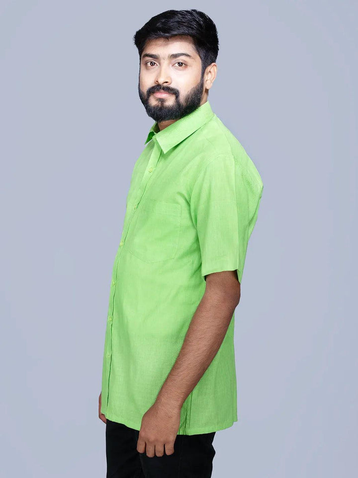 Light Green Handwoven Organic Cotton Formal Men Shirt - WeaversIndia