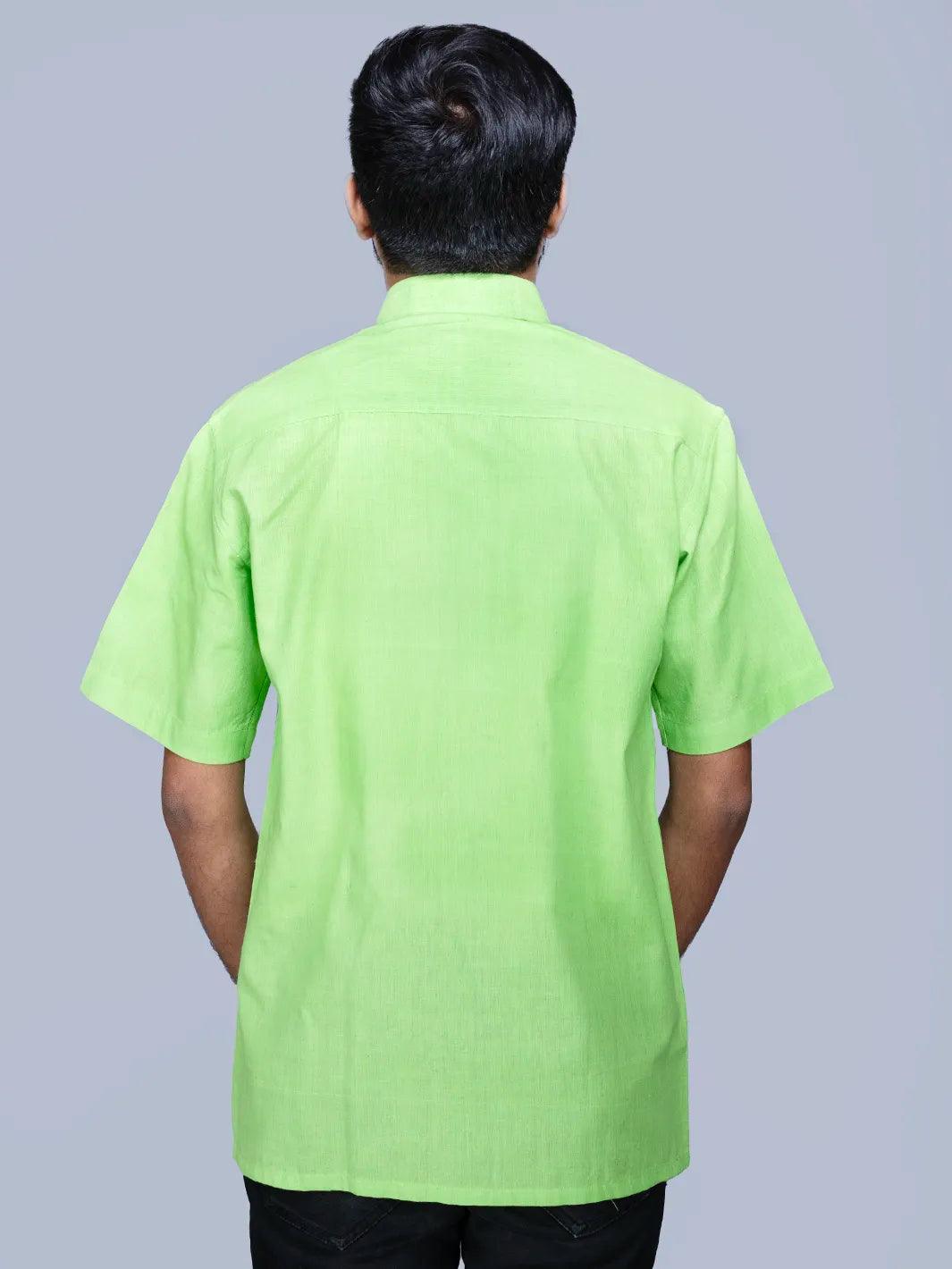 Light Green Handwoven Organic Cotton Formal Men Shirt - WeaversIndia