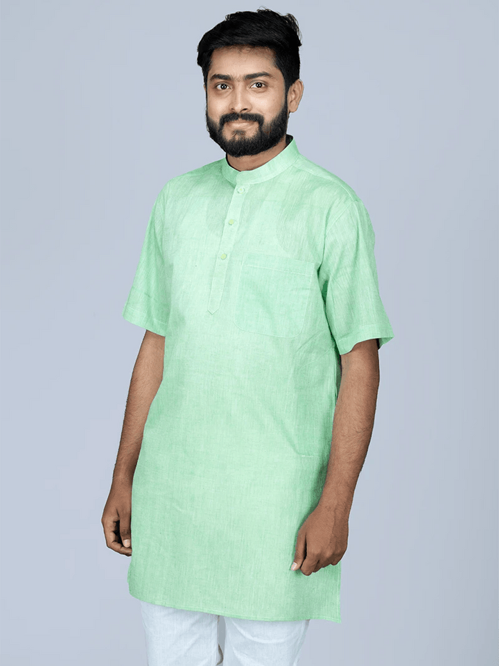 Light Green Handwoven Organic Fine Muslin Men Kurta - WeaversIndia