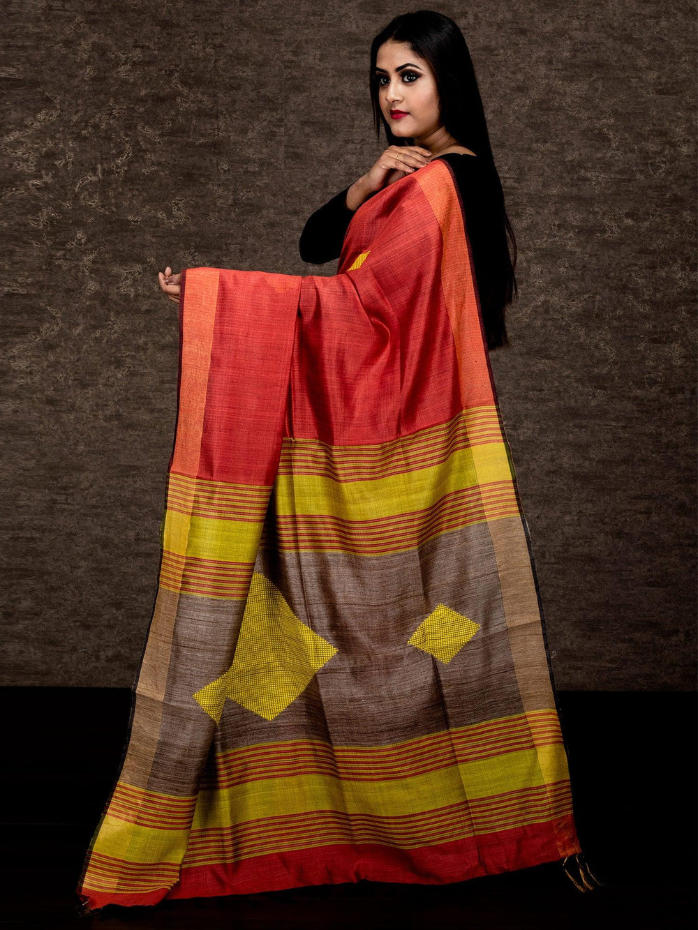Light Maroon Woven Geometric Anchal Viscose Tussar Silk Saree - WeaversIndia