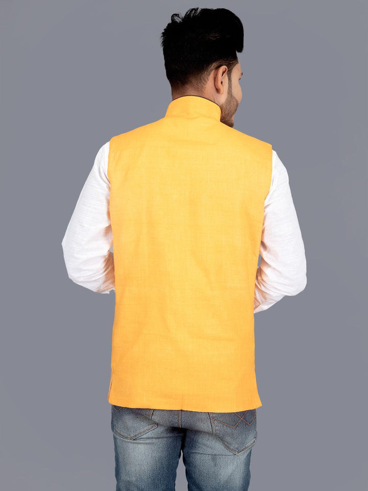 Light Orange Solid Matka Silk Modi Jacket - WeaversIndia