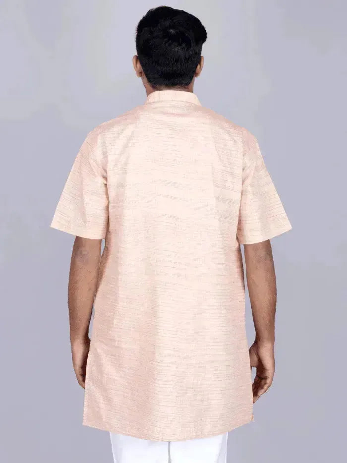Light Orange Springs Handwoven Organic Cotton Men Kurta - WeaversIndia