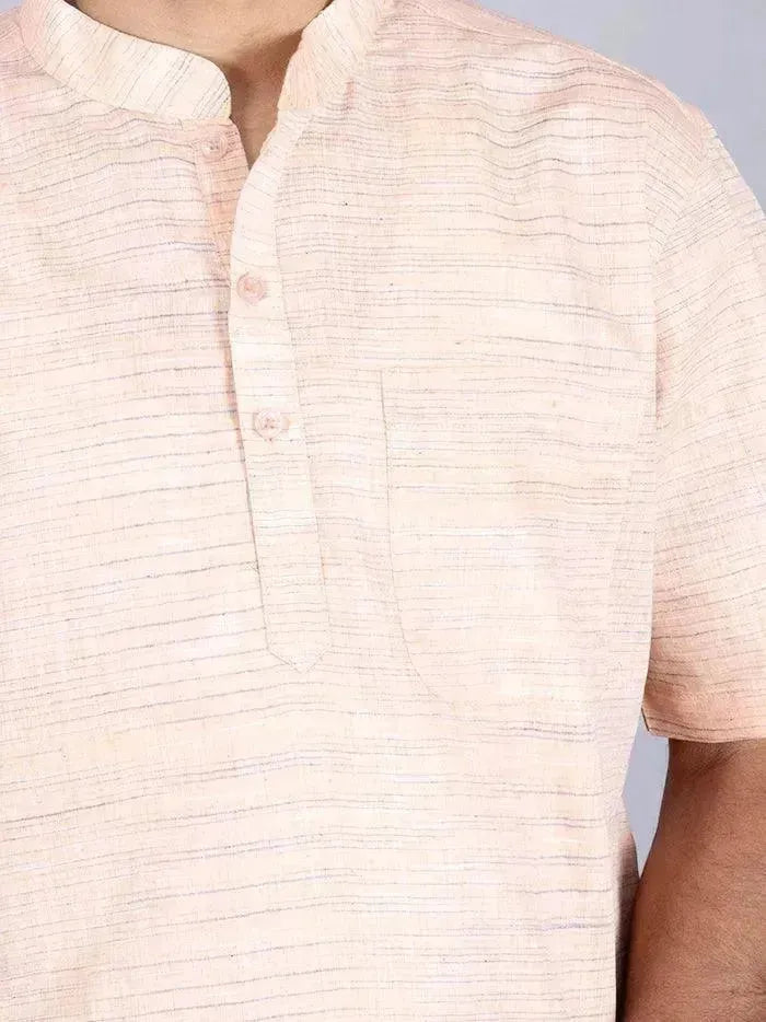 Light Orange Springs Handwoven Organic Cotton Men Kurta - WeaversIndia