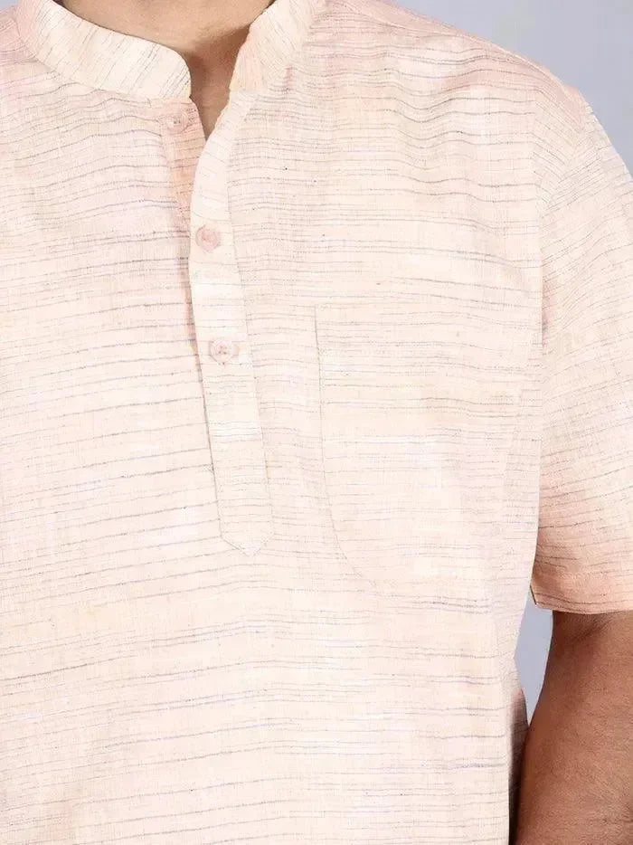 Light Orange Springs Handwoven Organic Cotton Men Kurta - WeaversIndia
