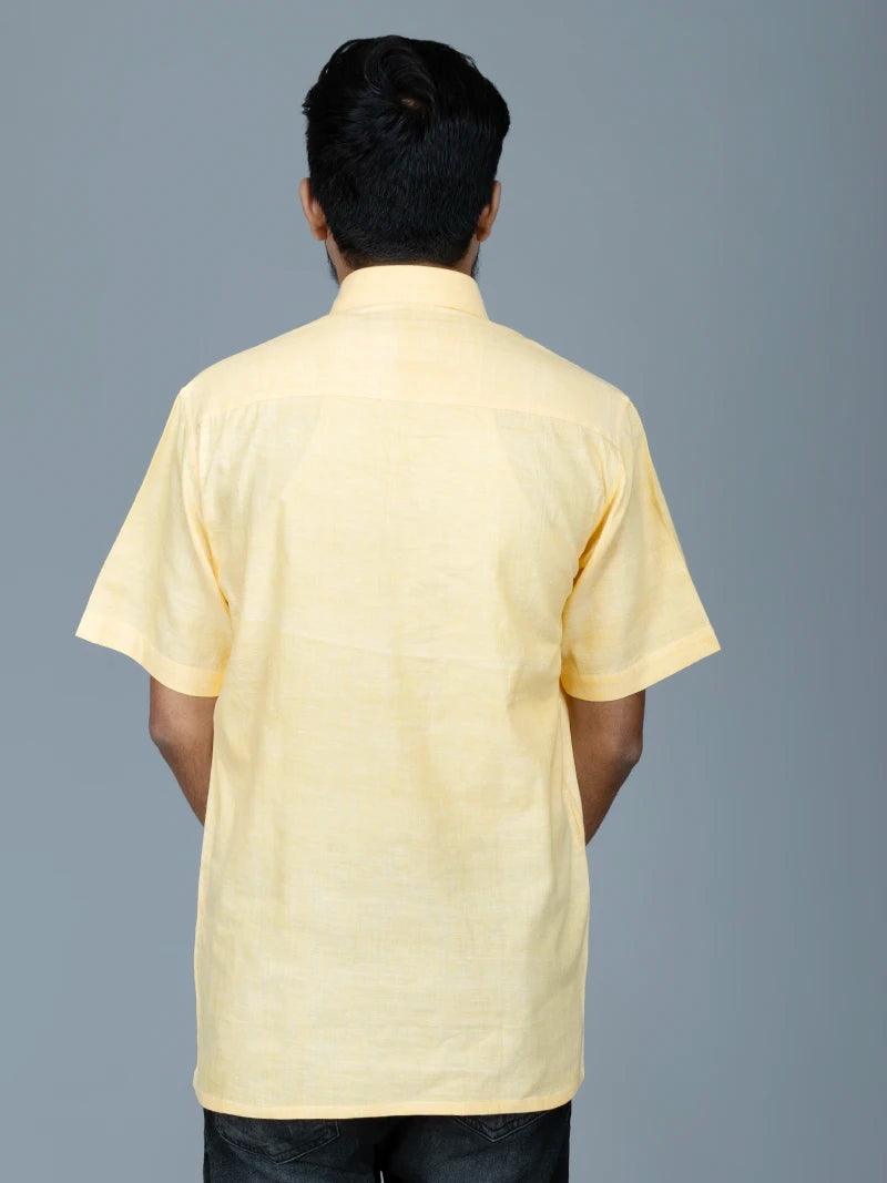 Light Yellow Handwoven Organic Cotton Formal Men Shirt - WeaversIndia