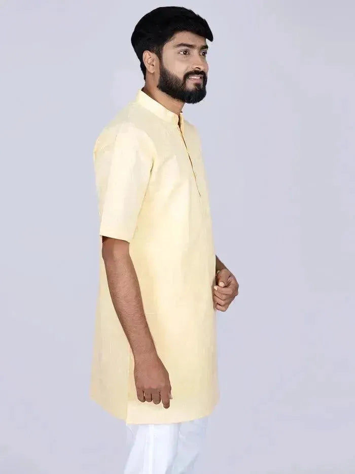 Light Yellow Handwoven Organic Cotton Men Kurta - WeaversIndia