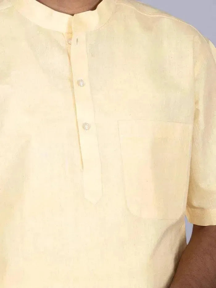 Light Yellow Handwoven Organic Cotton Men Kurta - WeaversIndia