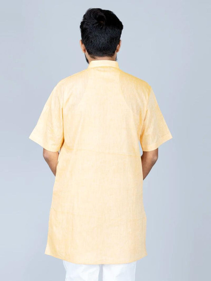 Light Yellow Handwoven Organic Fine Muslin Men Kurta - WeaversIndia