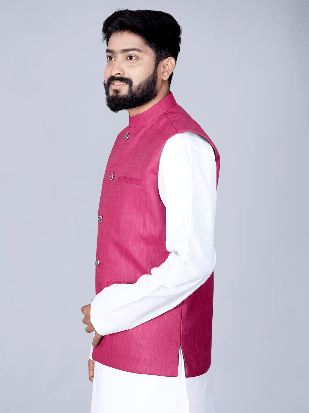 Maroon Handwoven Cotton Modi Jacket - WeaversIndia