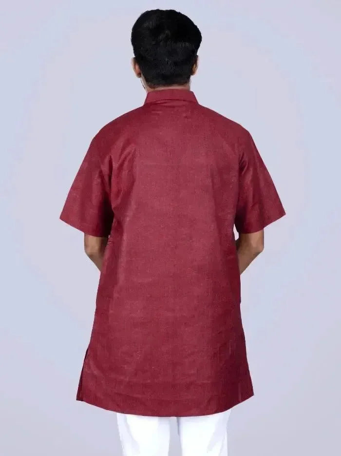 Maroon Handwoven Organic Cotton Men Kurta - WeaversIndia
