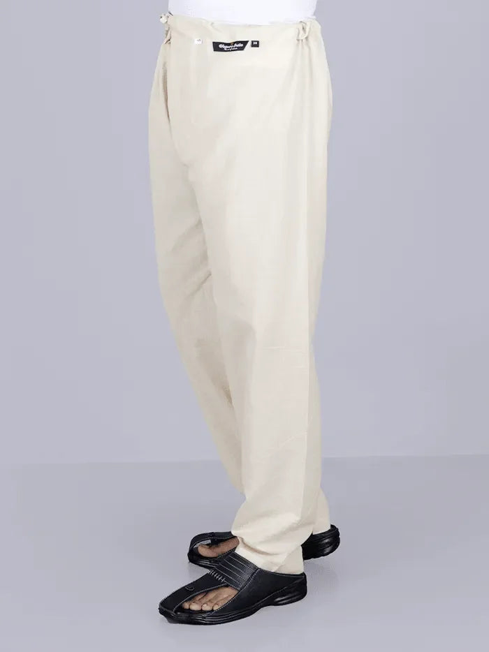 Men Solid Relaxed Fit Organic Cotton Beige color Pajama - WeaversIndia