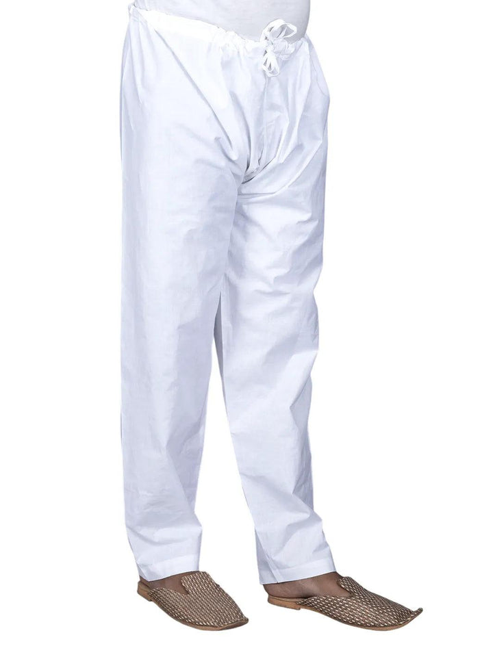 Men Solid Relaxed Fit Organic Cotton White Pajama - WeaversIndia