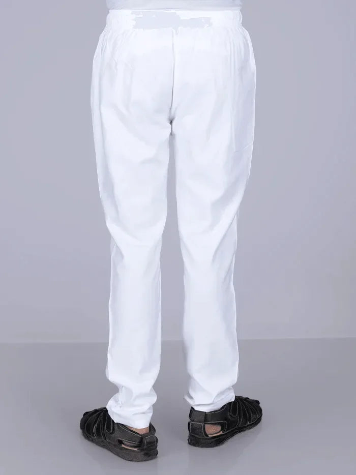 White Solid Chain Pocket Viscose Cotton Men Pajama - WeaversIndia