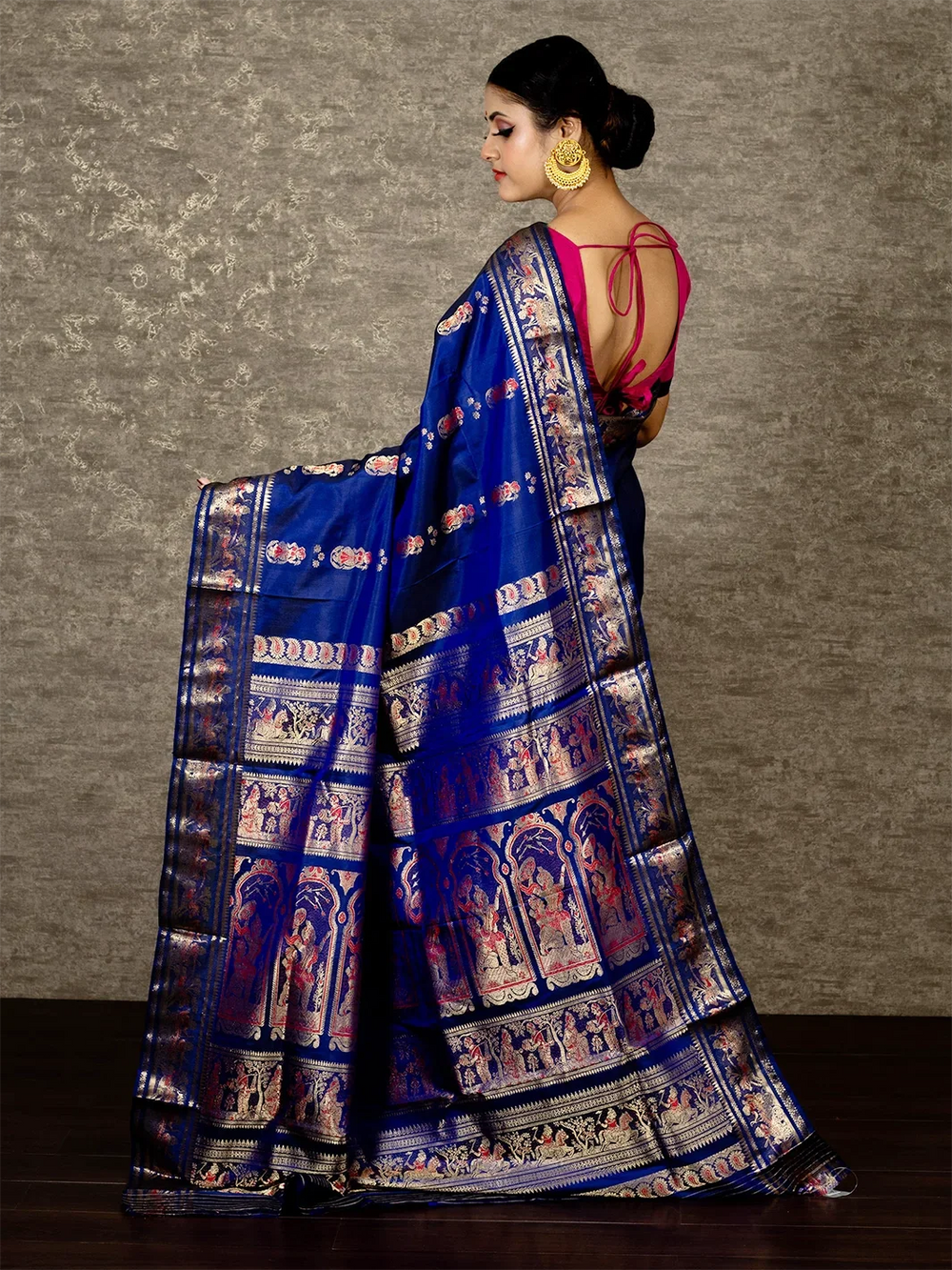 Midnight Blue Traditional Minakari Swarnachari Silk Saree - WeaversIndia