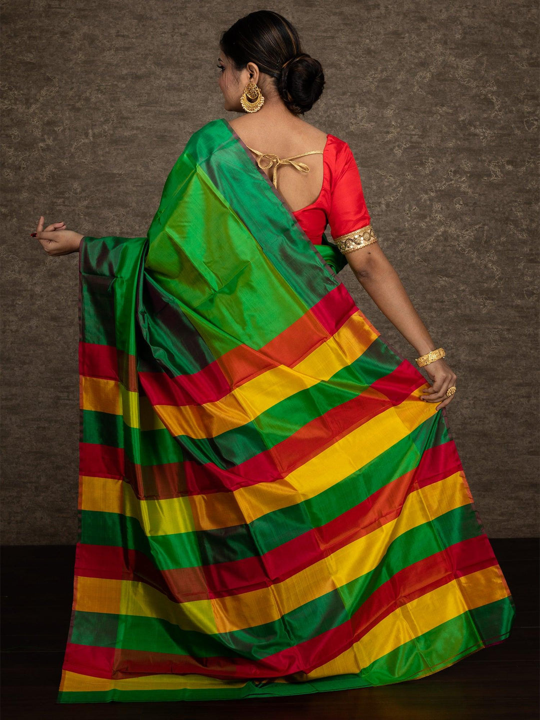 Multi Color 3d Bishnupuri Katan Silk Saree