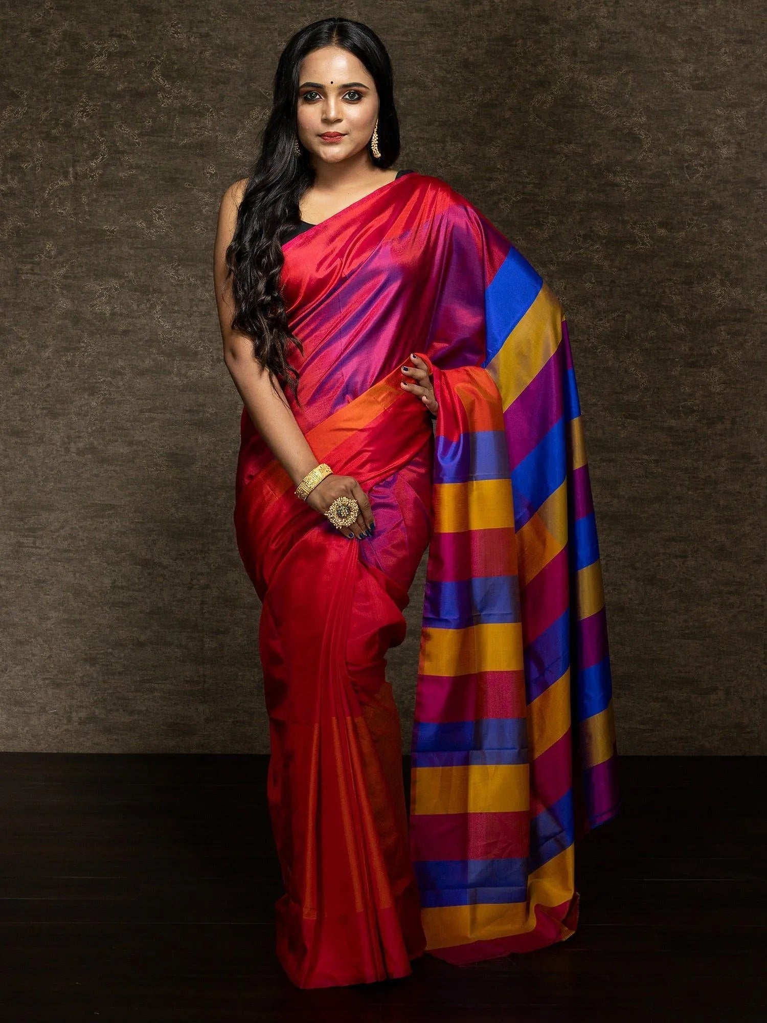 Multi Color 3d Bishnupuri Katan Silk Saree - WeaversIndia