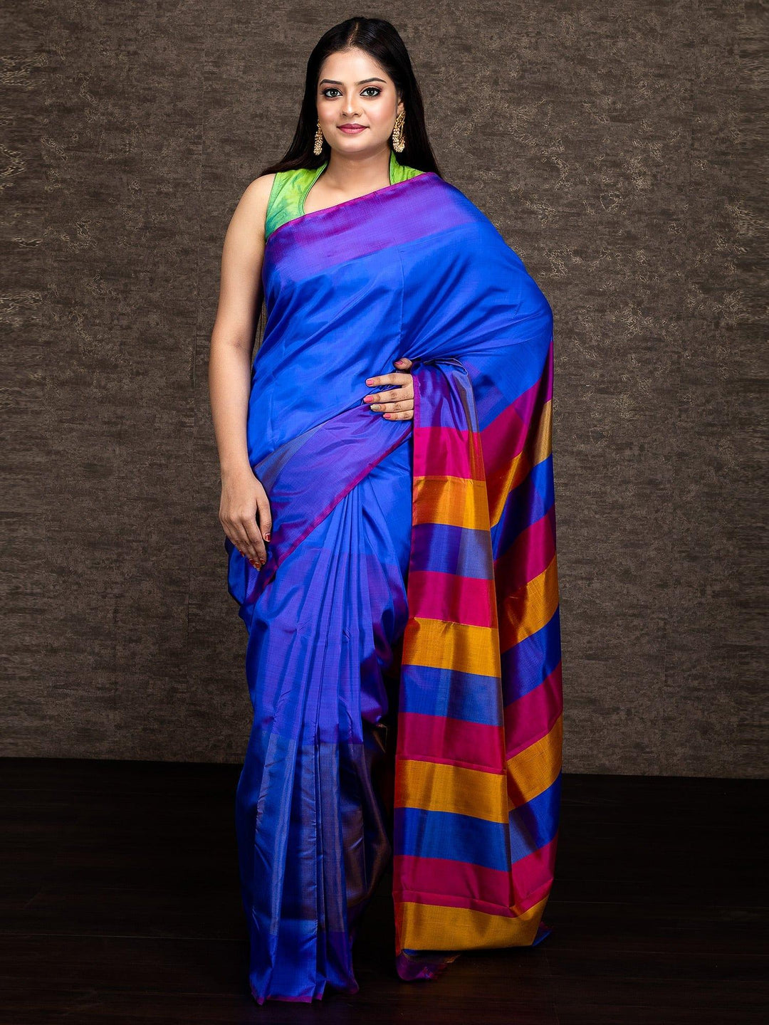 Multi Color 3d Bishnupuri Katan Silk Saree - WeaversIndia