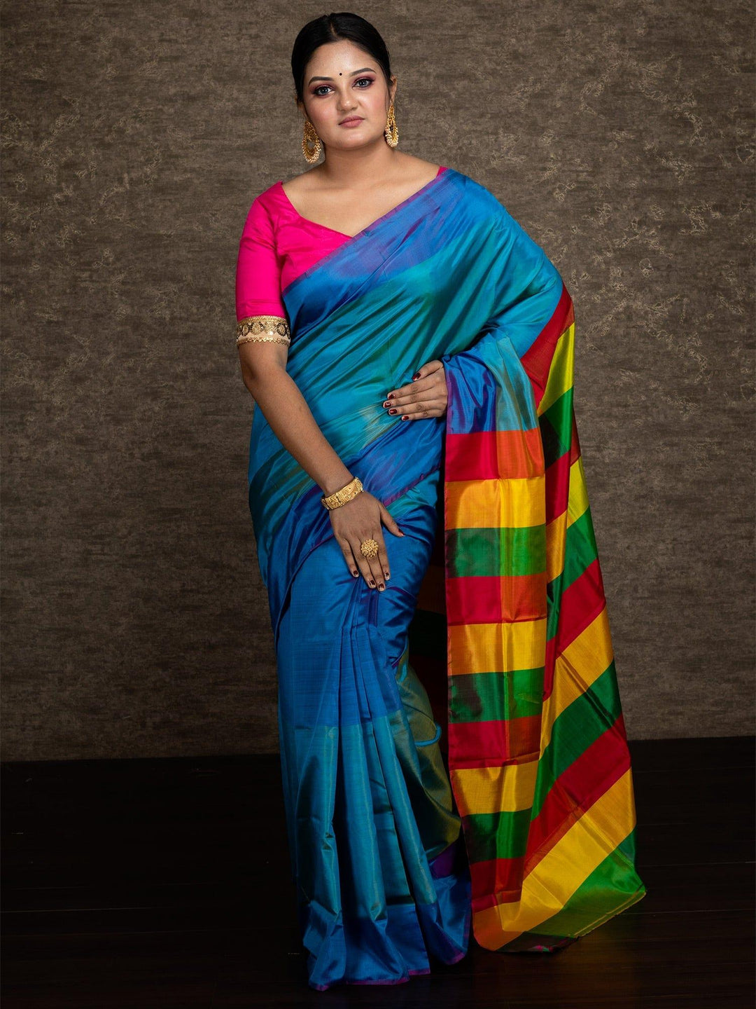 Multi Color 3d Bishnupuri Katan Silk Saree - WeaversIndia