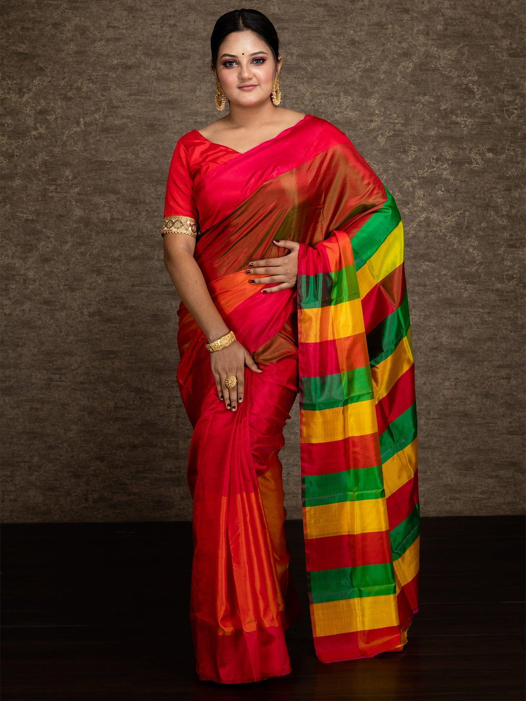 Multi Color 3d Bishnupuri Katan Silk Saree - WeaversIndia