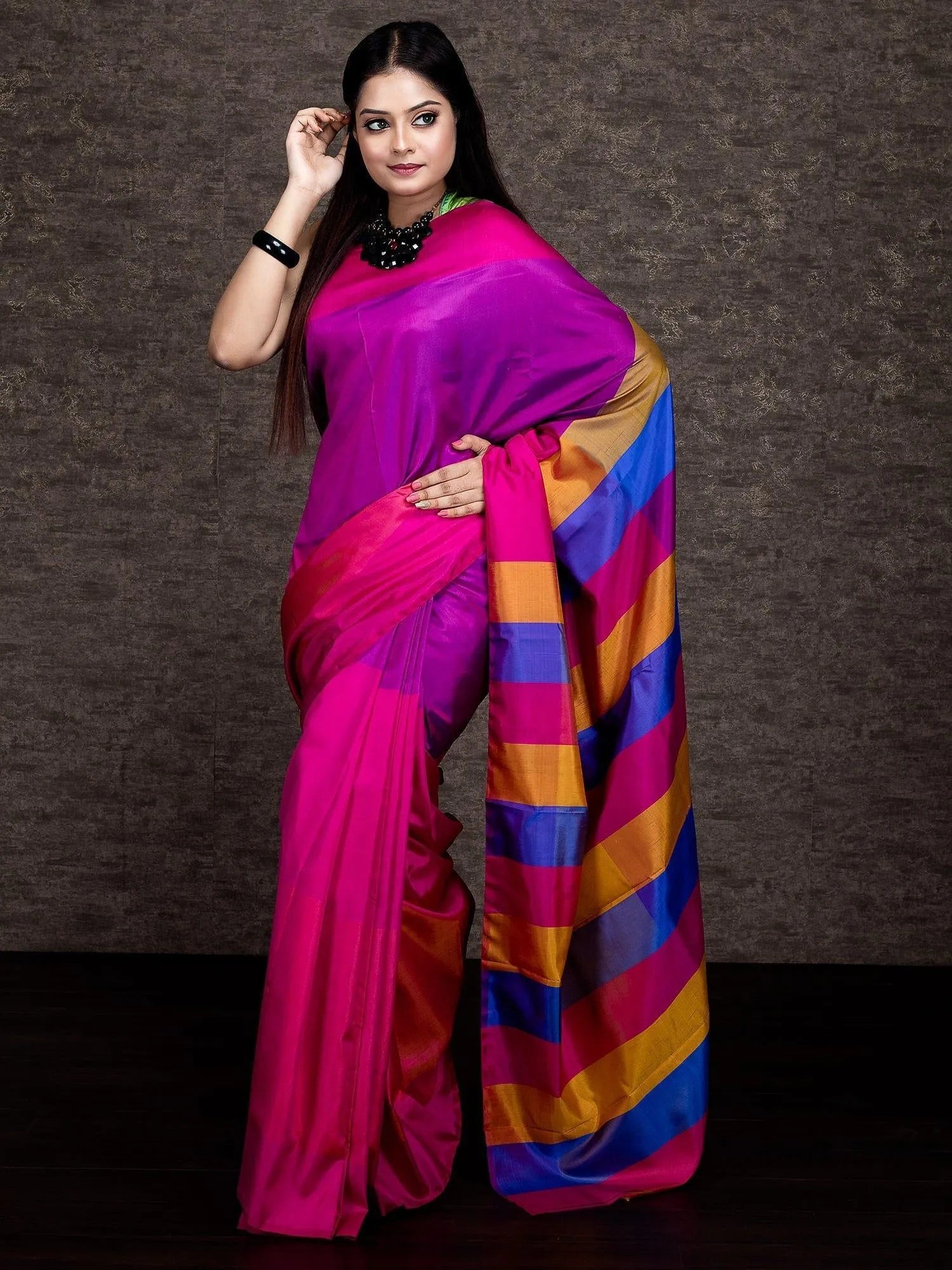 Multi Color 3d Bishnupuri Katan Silk Saree - WeaversIndia