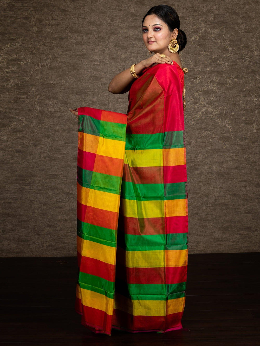 Multi Color 3d Bishnupuri Katan Silk Saree - WeaversIndia