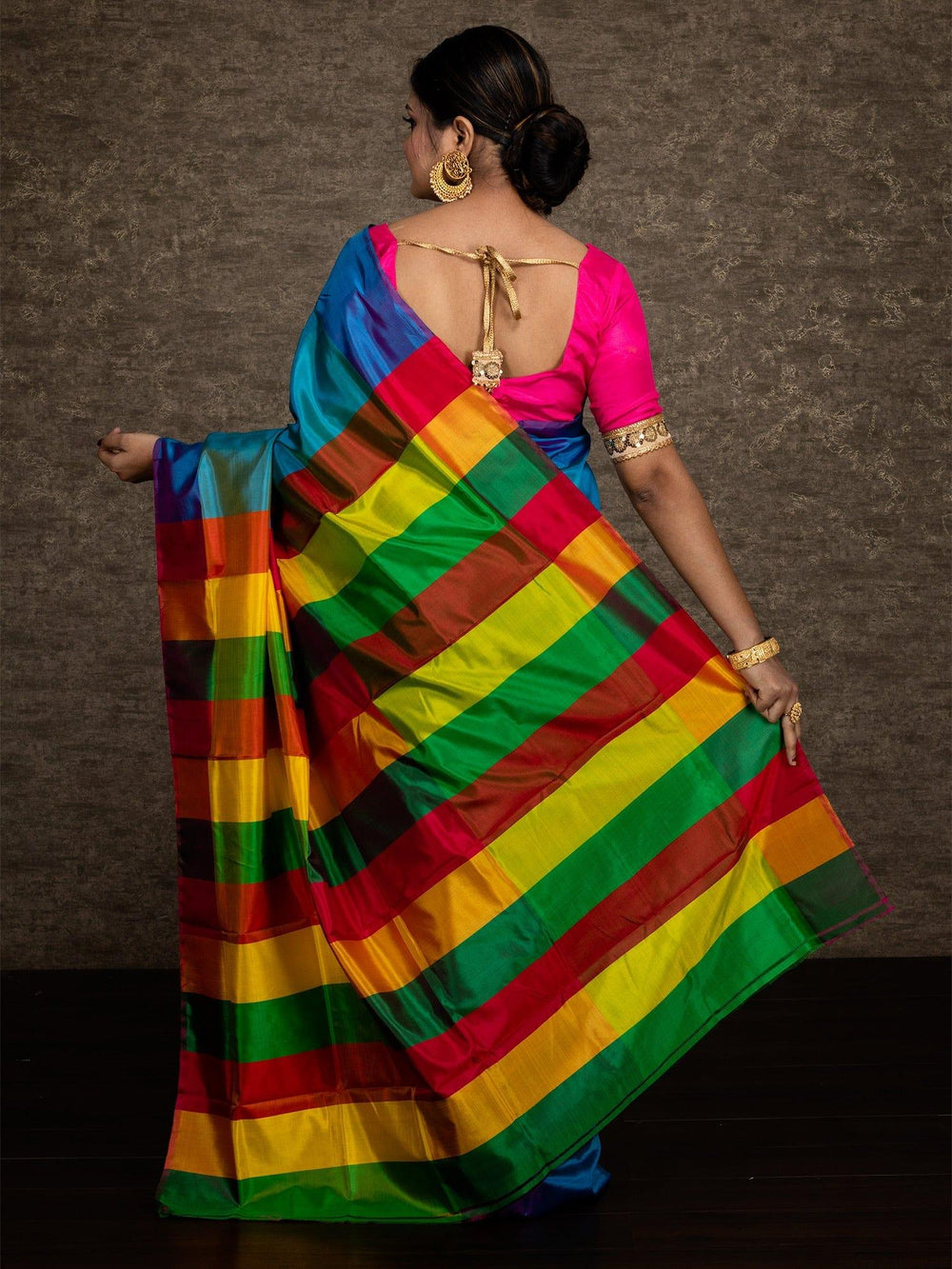 Multi Color 3d Bishnupuri Katan Silk Saree - WeaversIndia