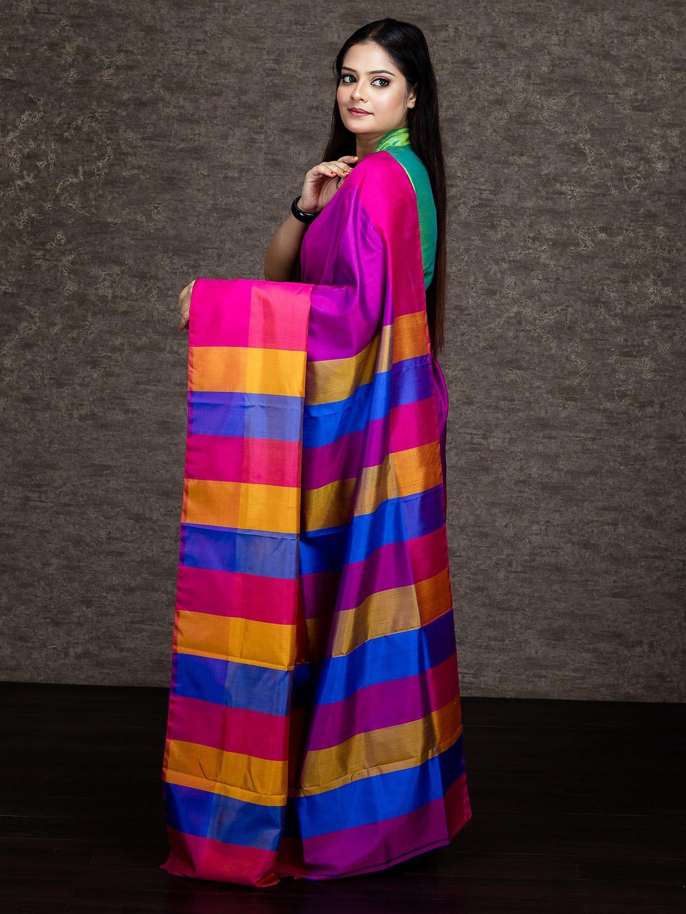 Multi Color 3d Bishnupuri Katan Silk Saree - WeaversIndia