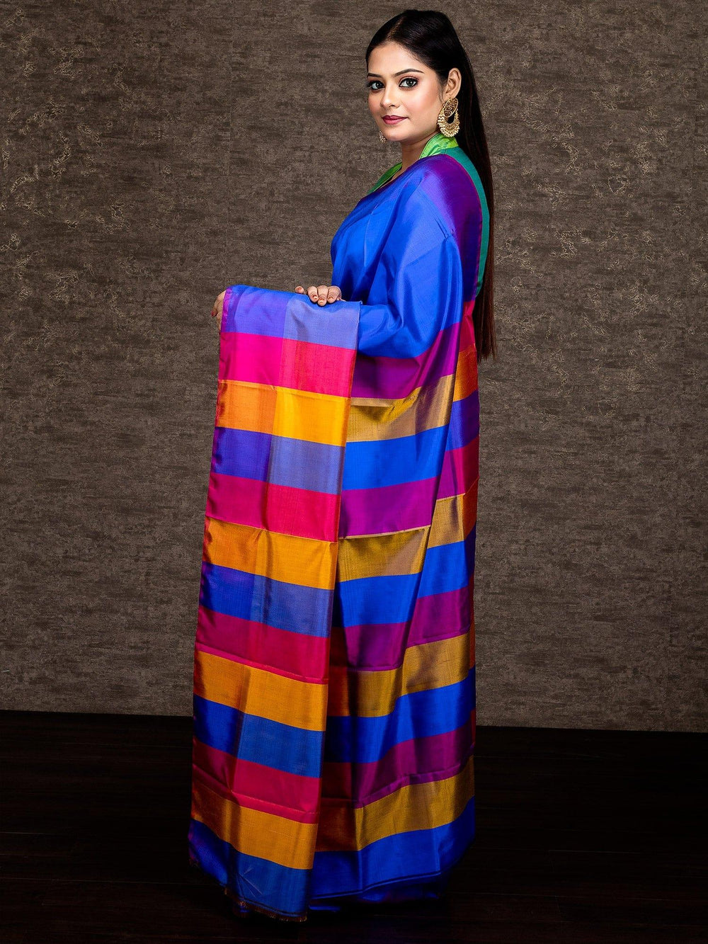 Multi Color 3d Bishnupuri Katan Silk Saree - WeaversIndia