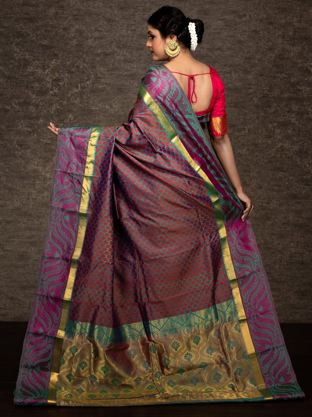 Multi Color Allover Kanjivaram Silk Saree - WeaversIndia